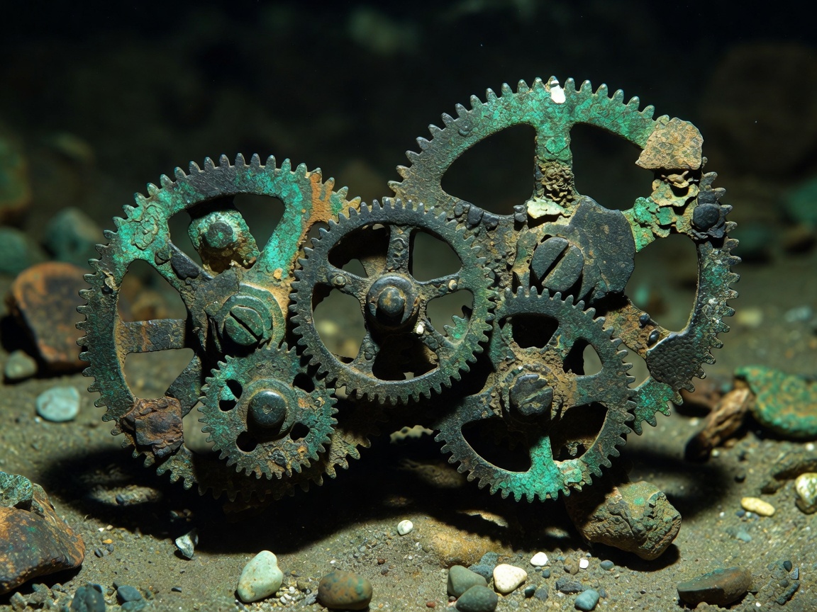 Corroded bronze geared mechanism fragment from the Antikythera shipwreck